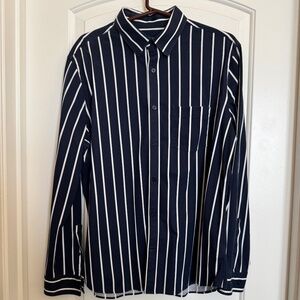 Express Men's Long Sleeve Navy/White Striped Button Down